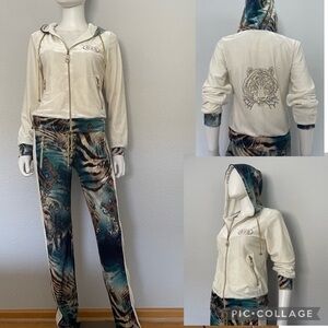 NWT WOMEN VELOUR TRACKSUIT 2PC SET JACKET/PANTS‎ HOOD LOUNGEWEAR ANIMAL PRINT